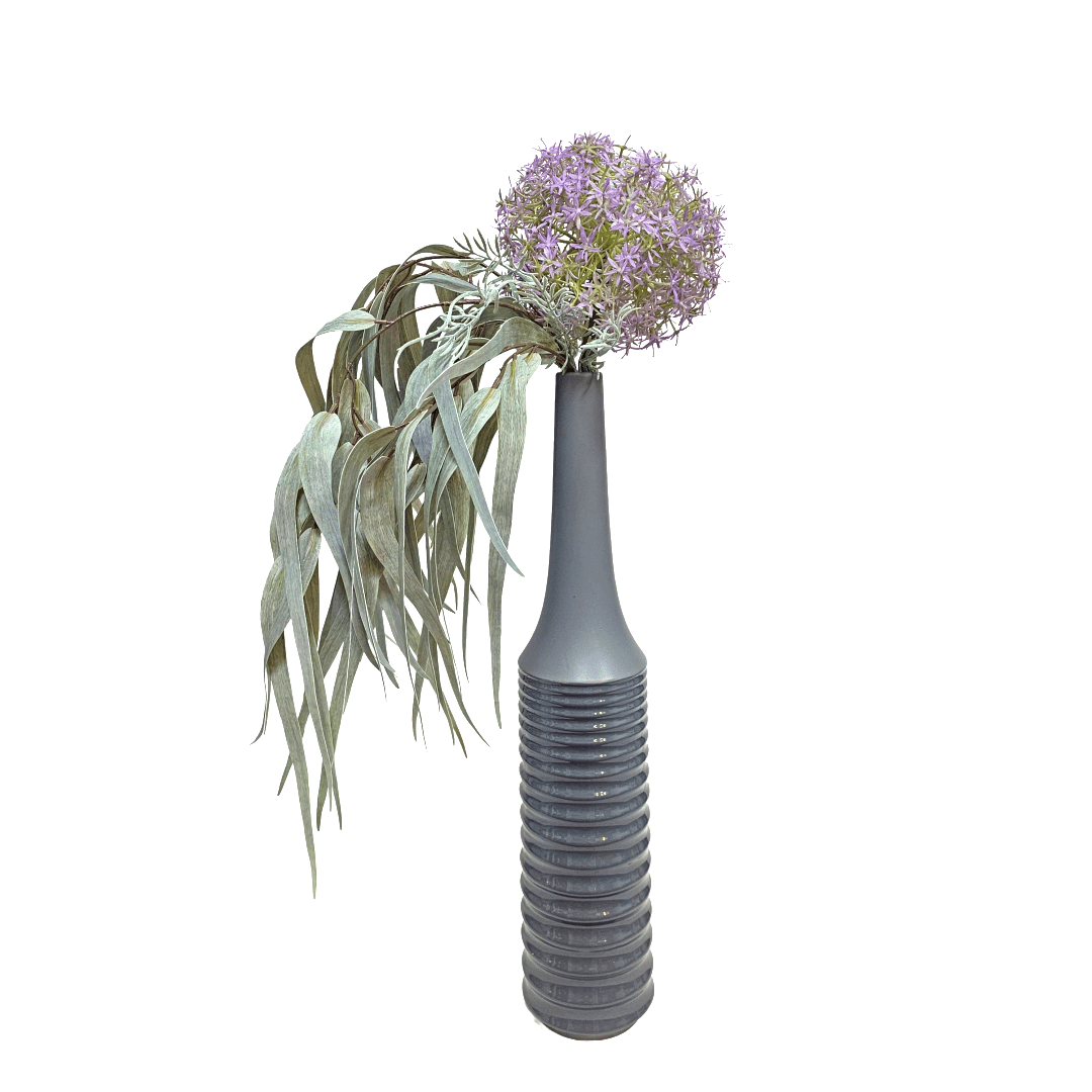 Giant Allium with Eucalyptus Leaves in Ribbed Ceramic 31.5"H X 17"W X 12"D - LDF Silk