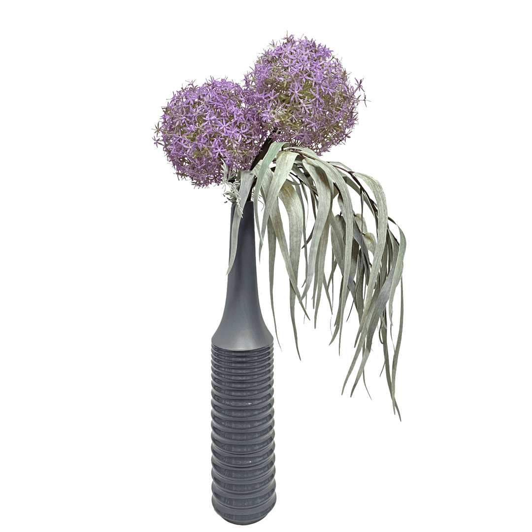 Giant Allium with Eucalyptus Leaves in Ribbed Ceramic 35"H X 18"W X 12"D - LDF Silk