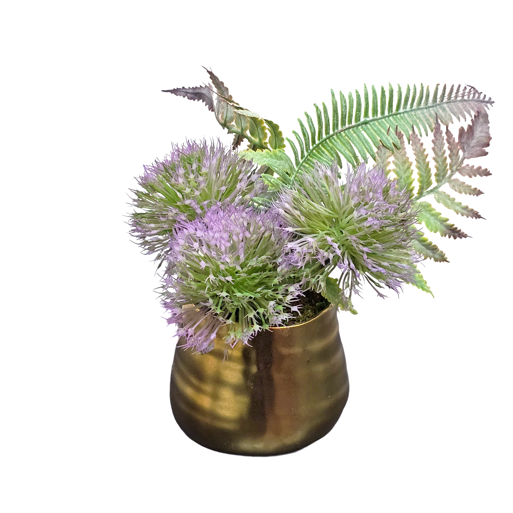 Globe Thistle with Fern in Ceramic 6"H - LDF Silk