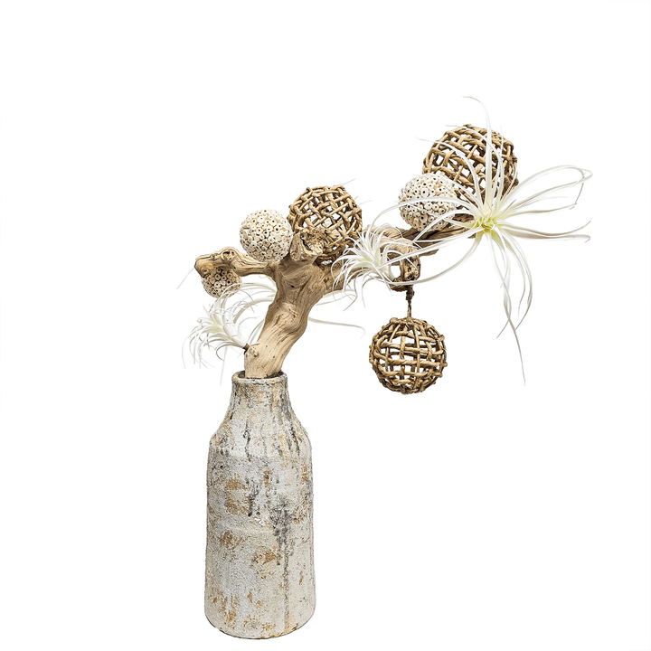 Grapewood with Mixed Spheres and Tillandsia in Aged Vase 35"H - LDF SilkArtificial Flora