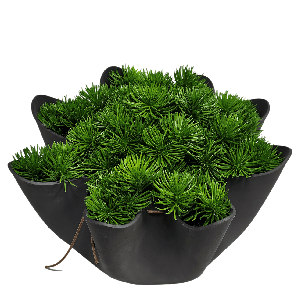Green Grass Puffs in Charcoal Rubber Bowl. FH: 10" - LDF Silk