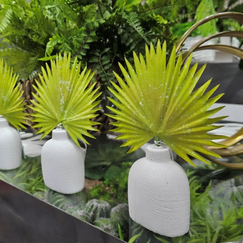 Hand - Painted Palm Leaf in Ceramic Vase 9.5"H - LDF Silk