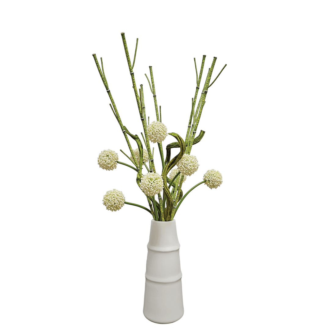 Horsetail Reeds, Allium and Twisted Vine in Ceramic Vase 48.5"H - LDF Silk