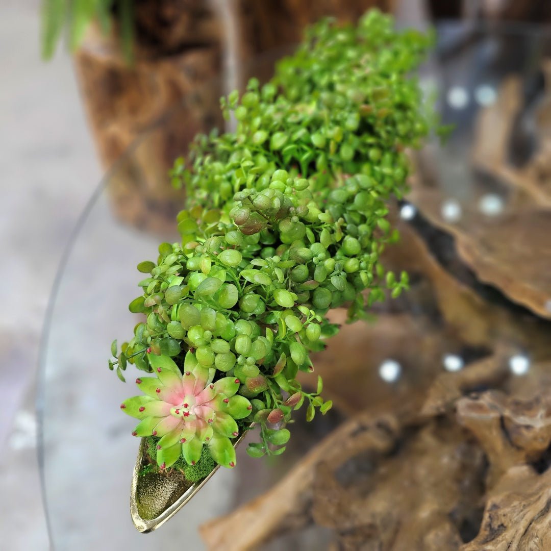 Jade Plants with Succulents in Oval Boat 6.5"H - LDF Silk