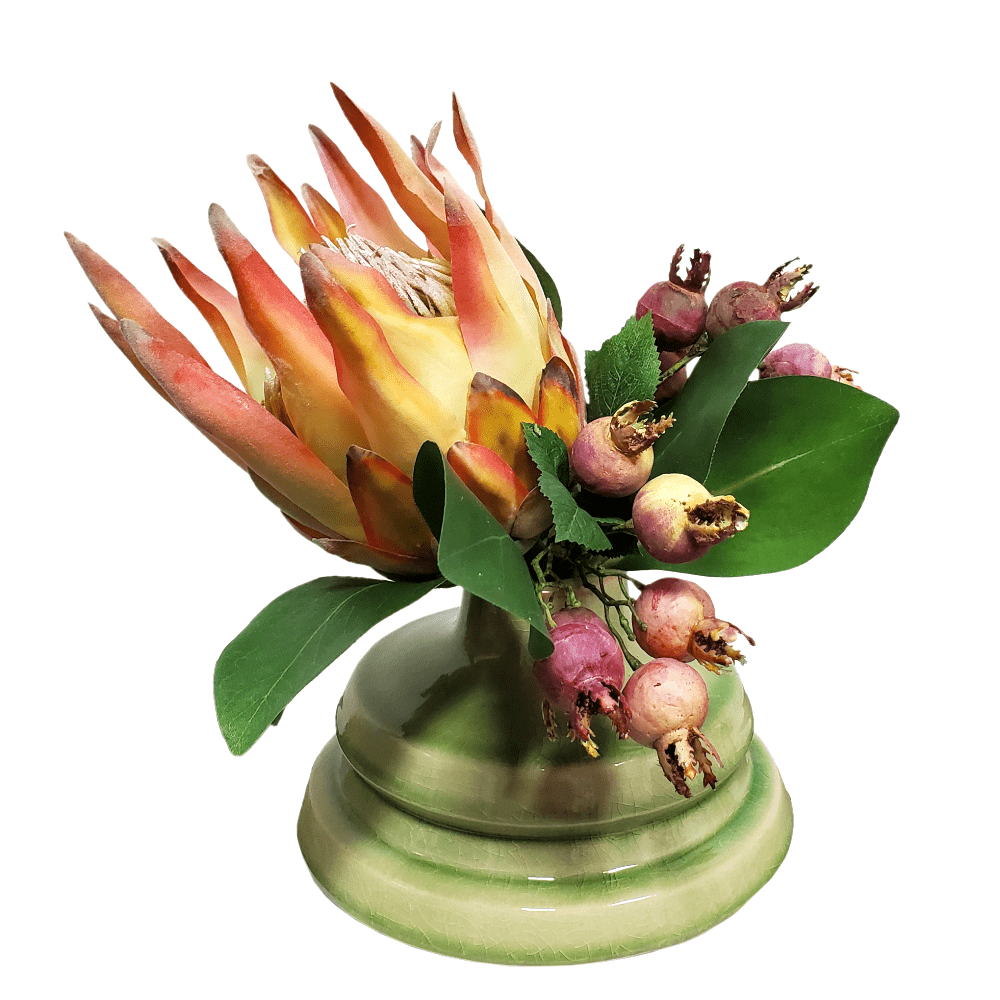 King Protea and Rosehips in Ceramic 11"H - LDF SilkForals