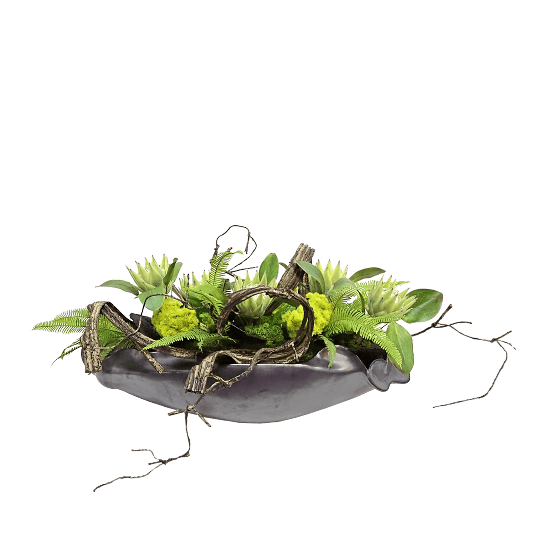King Protea, Fern, and Cockscomb in Free Form Bowl 15"H - LDF Silk