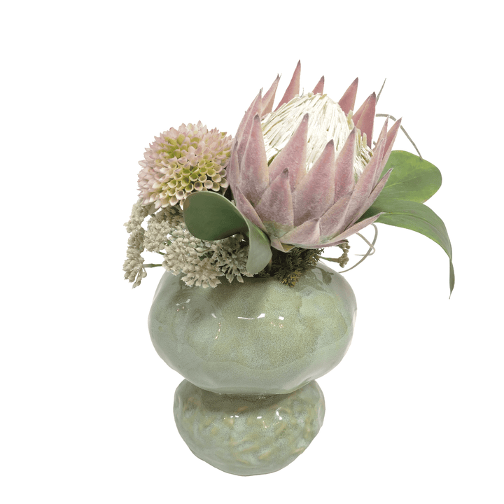 King Protea, Tillandsia and Dahlias in Ceramic 12"H - LDF Silk