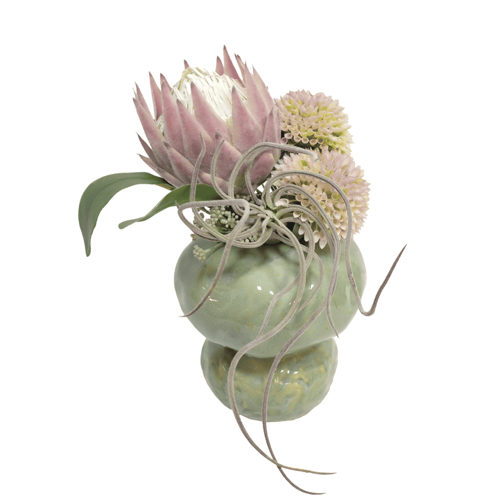 King Protea, Tillandsia and Dahlias in Ceramic 12"H - LDF Silk