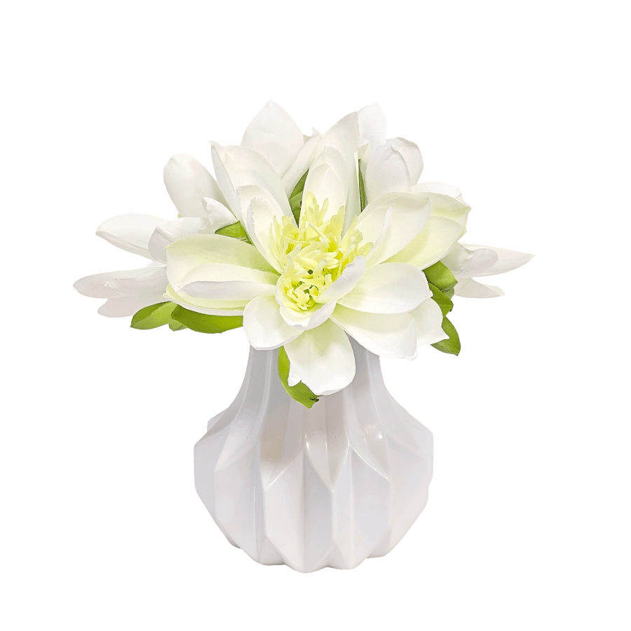 Lotus Bloom Spray in Geometric Vase 13"H x 11"Dia - LDF Silk