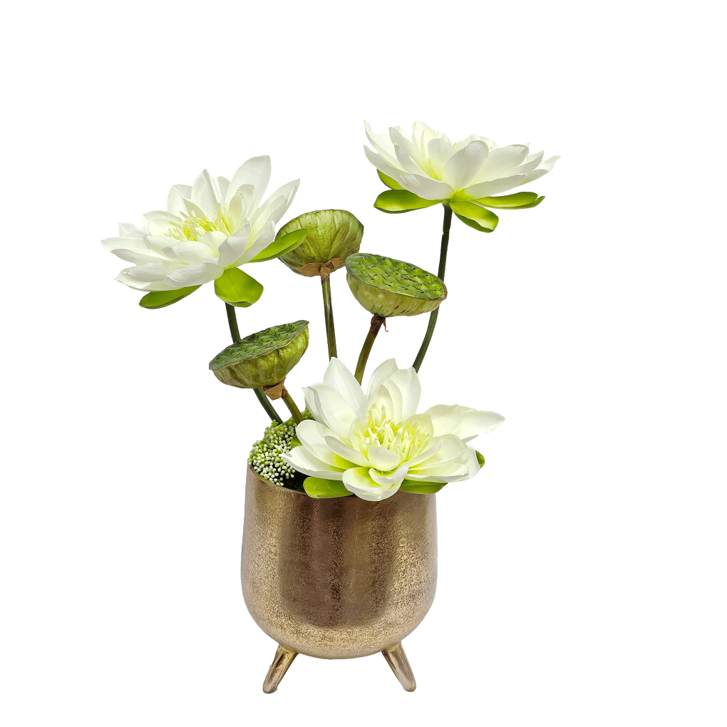Lotus Pods, Fennel Seed Pick, and Lotus Blooms in Footed Bowl 22.5"H - LDF Silk