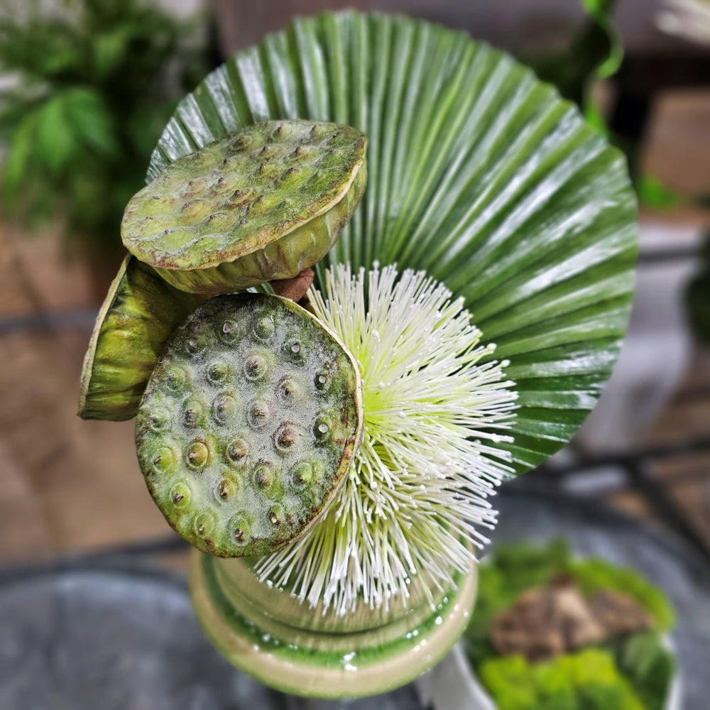 Lotus Pods, Sea Urchin Flower and Leaf in Ceramic 11.5"H - LDF Silk
