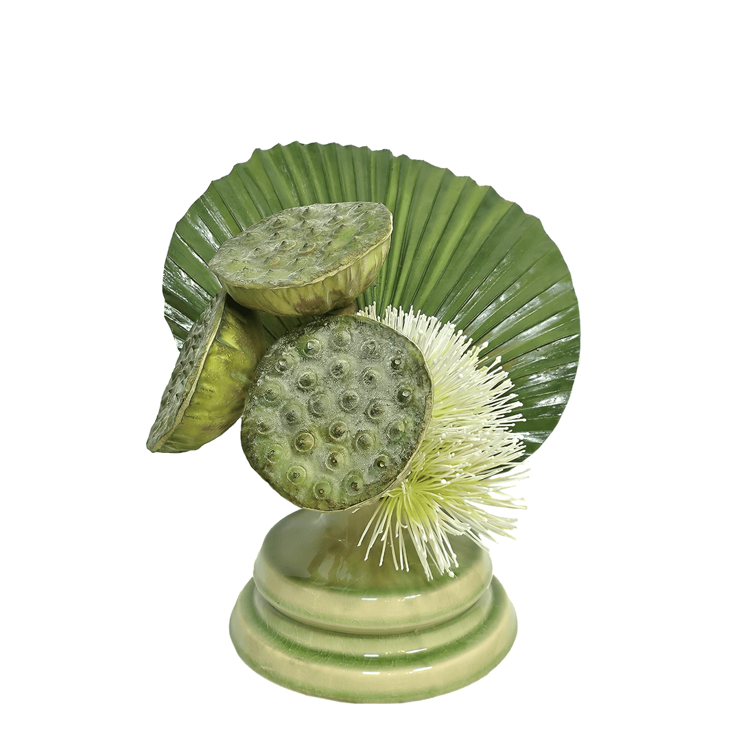 Lotus Pods, Sea Urchin Flower and Leaf in Ceramic 11.5"H - LDF Silk