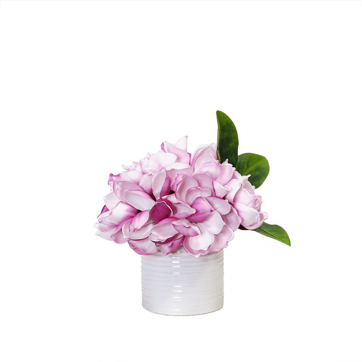 Magnolia Flowers and Leaves in Rippled Ceramic 14"H - LDF Silk