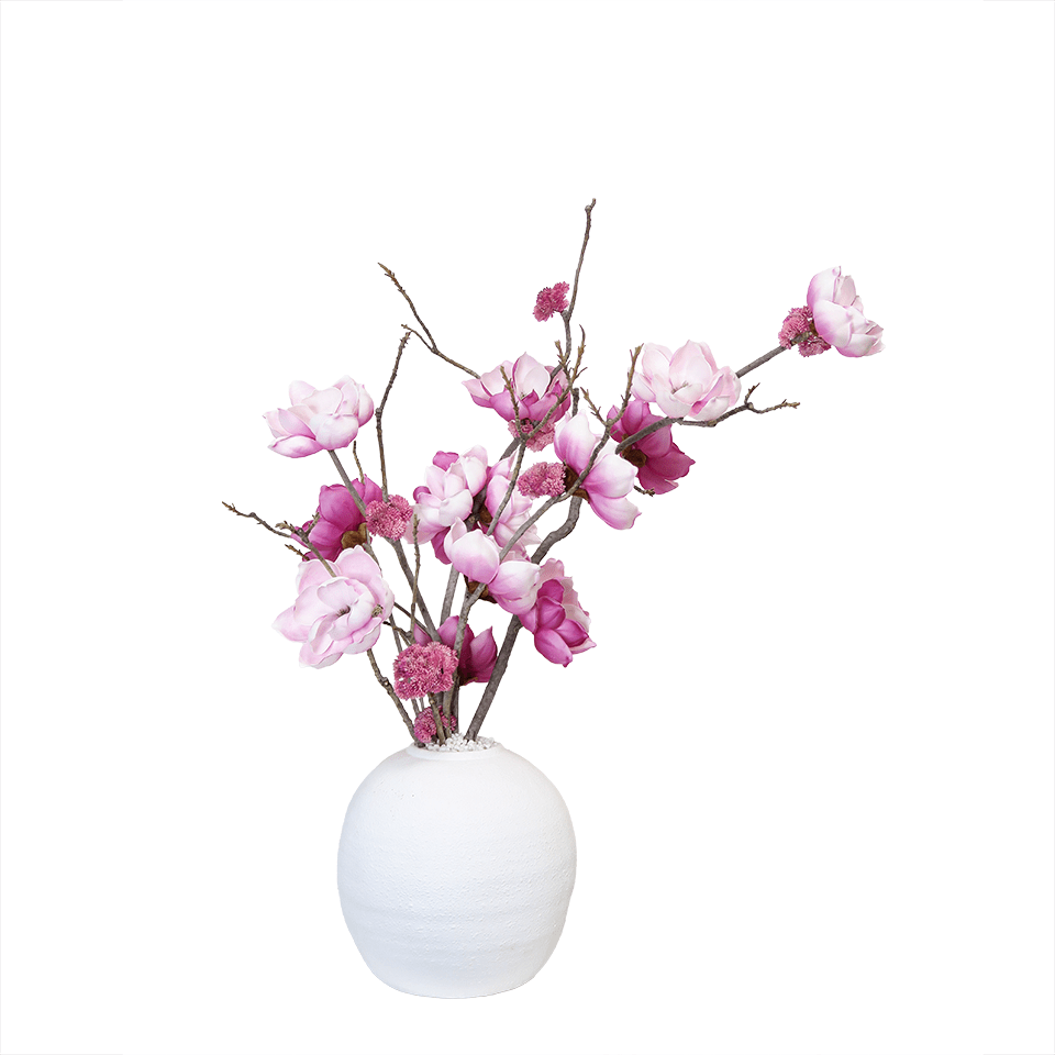 Magnolia Flowers on Magnolia Wood Branches with Sedum in Ceramic 37"H - LDF Silk