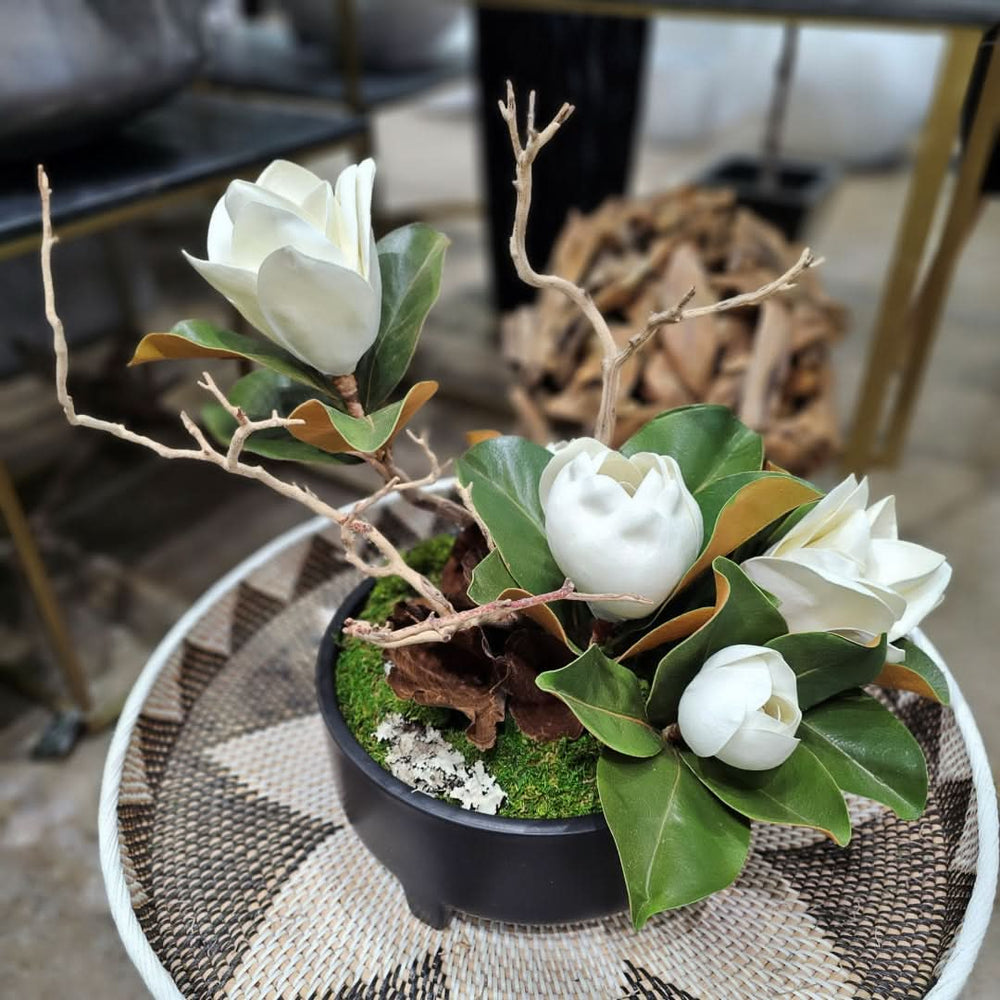 Magnolias with Manzanita and Calice in Bowl 19"H - LDF Silk