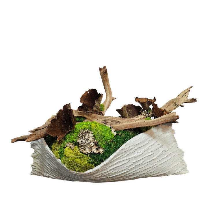 Manzanita Branch with Calice and Mixed Mossed in Textured White Ceramic 14"H - LDF Silk