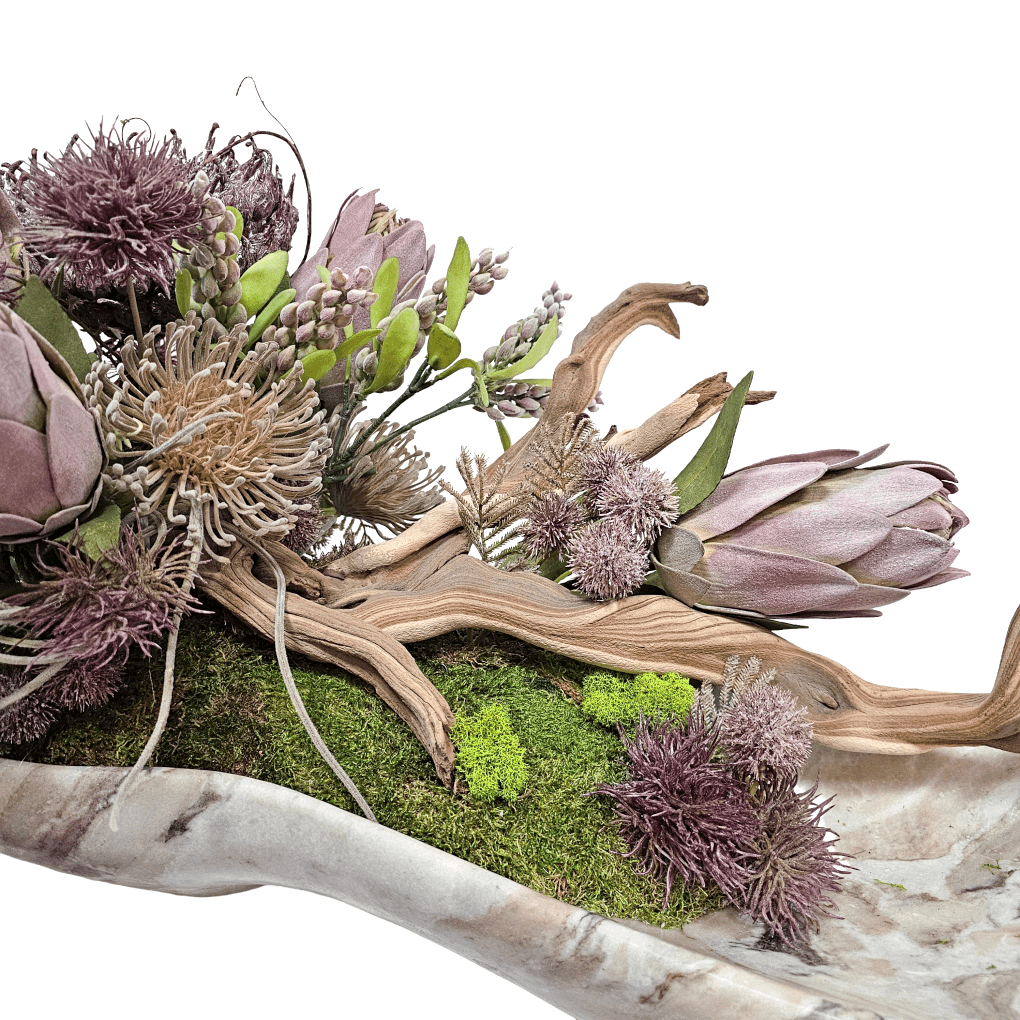 Manzanita with Sunflowers. Tillandsia, Protea Buch, Spikey Balls with Thistle and Berry Spray 72"H X 48"W X 30"D - LDF Silk