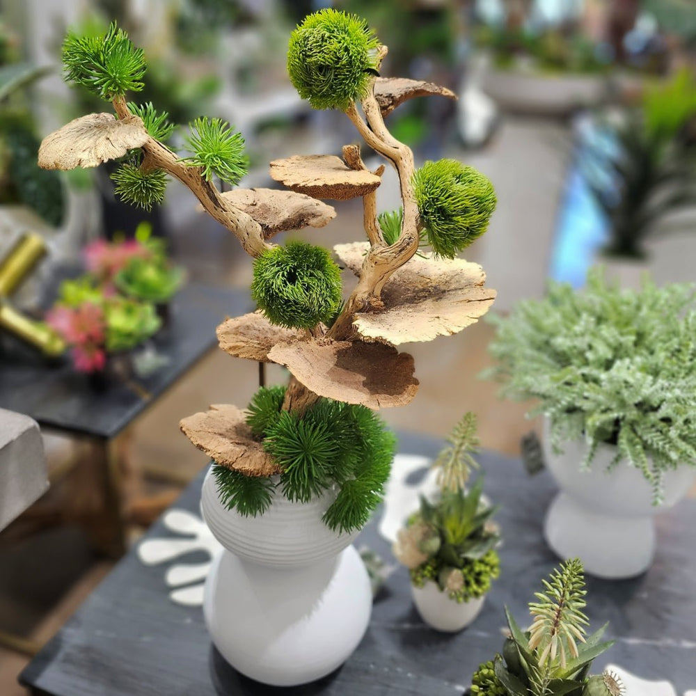 Manzanita Wood with Spheres and Mushrooms in Ceramic Vase. FH: 30"H - LDF SilkArtificial Flora