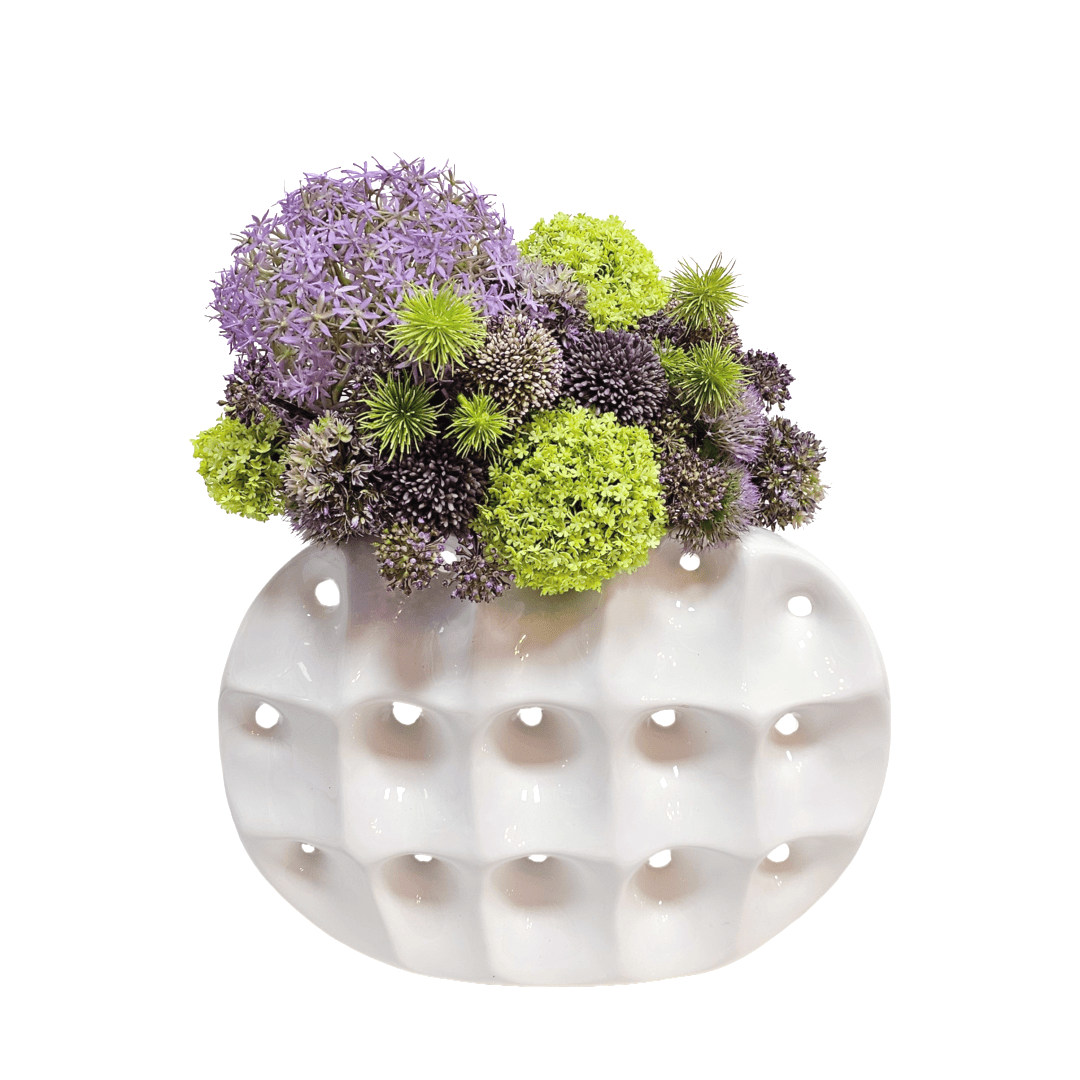 Mixed Allium and Thistle in Faceted Ceramic 20.5"H - LDF Silk