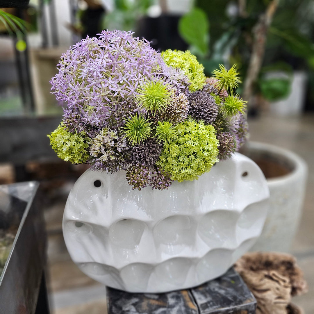 Mixed Allium and Thistle in Faceted Ceramic 20.5"H - LDF Silk