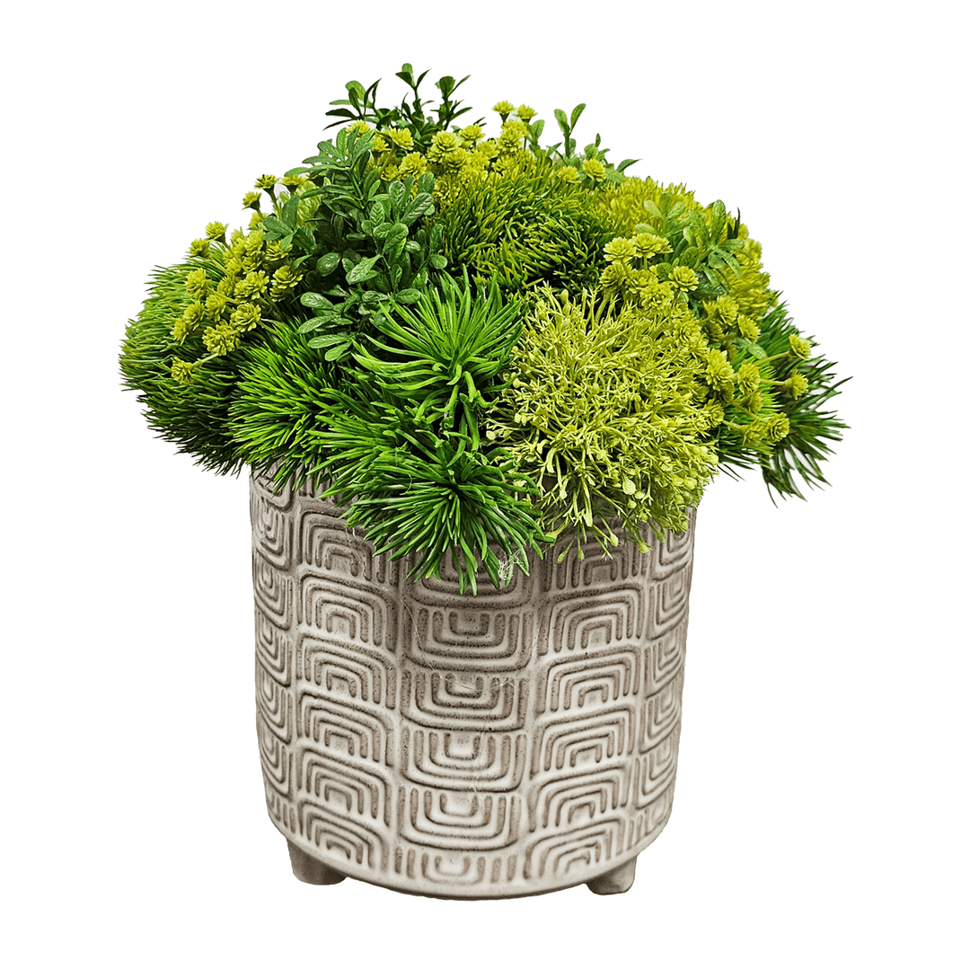 Mixed Green Elements in Patterned Beige Ceramic 12"H - LDF Silk
