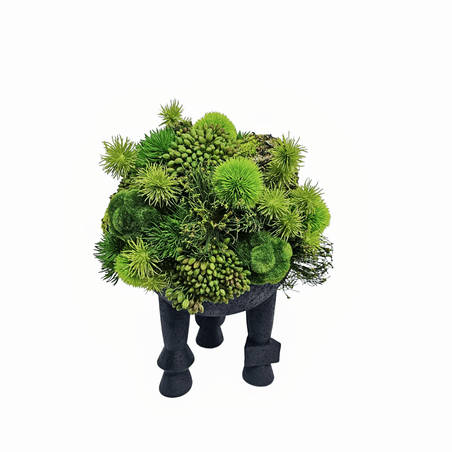 Mixed Greenery Spheres in Geometric Footed Bowl 17"H X 15"DIA - LDF Silk