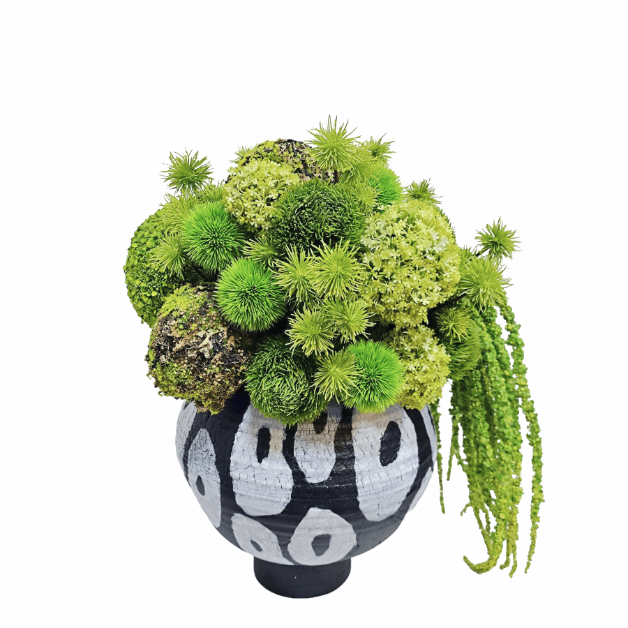 Mixed Greenery Spheres with Agapanthus in Hand Painted Vase 20"H X 18"W X 15"D - LDF Silk