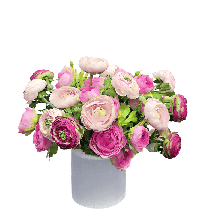 Mixed Pink Ranunculus in Selenite Vase 15"H - LDF Silk