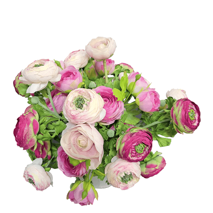 Mixed Pink Ranunculus in Selenite Vase 15"H - LDF Silk