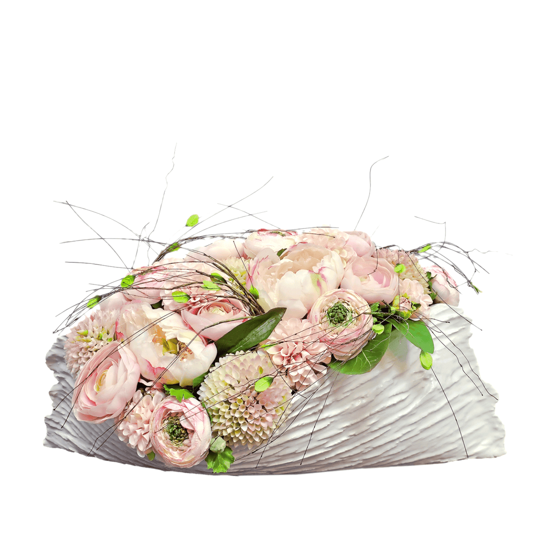 Mixed Ranunculus, Peony and Dahlias in Textured Ceramic 12"H - LDF Silk
