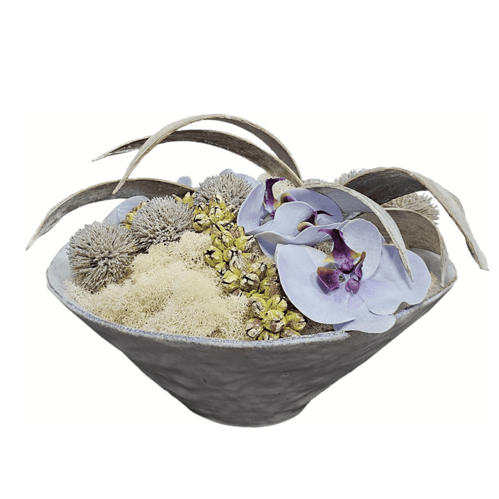Orchid Floral in Glazed Ceramic Bowl. FH: 9"H - LDF Silk