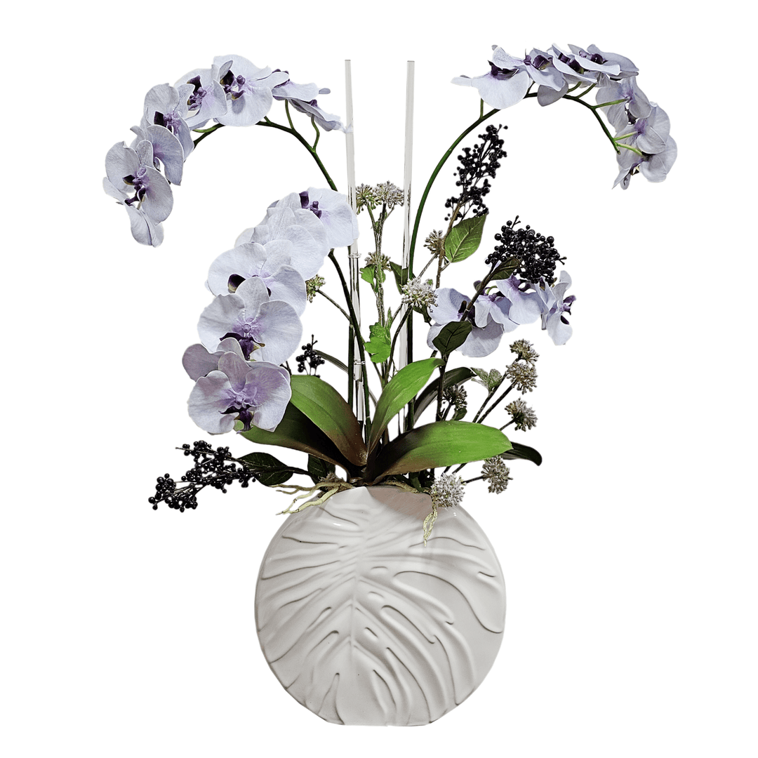 Orchids, Crystal Rods, Berries and Allium in Ceramic FH: 33" - LDF Silk