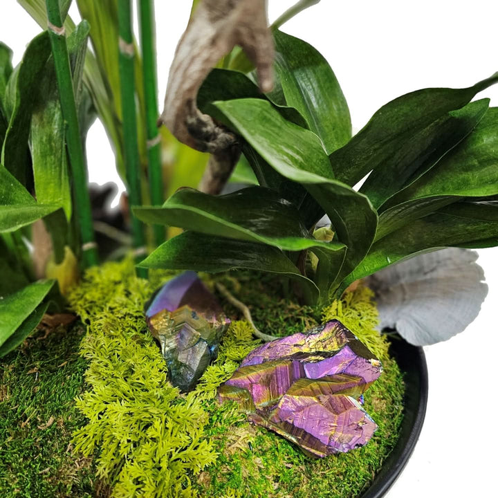 Orchids, Crystals, and Curly Vine in Ceramic Bowl 32"H - LDF Silk