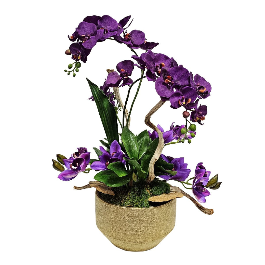 Orchids in Textured Gold Metallic Ceramic. 29"H - LDF Silk