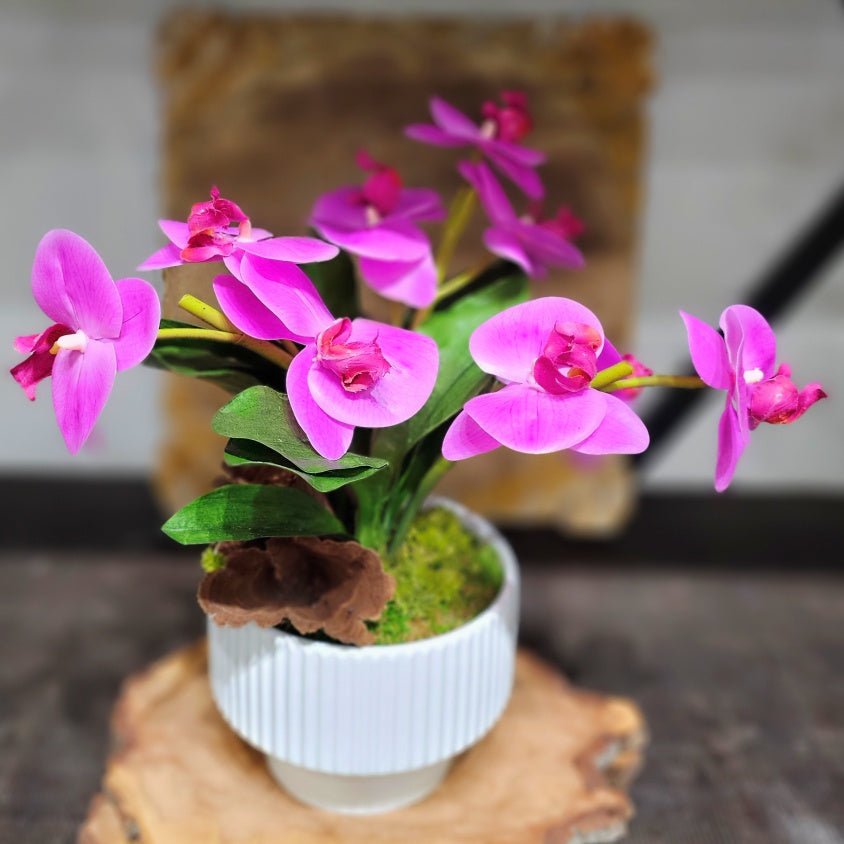 Orchids, Orchid Leaves, and Calice in Ceramic 15"H - LDF Silk