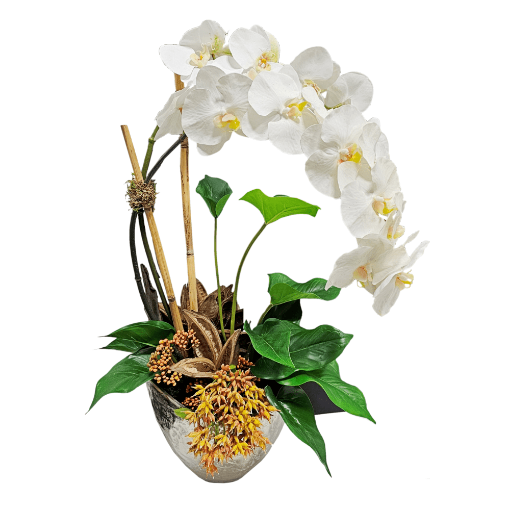 Orchids with Bamboo with Accents in Bowl. FH: 28" - LDF Silk