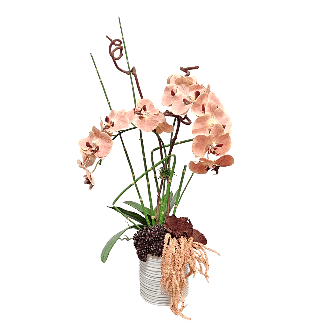 Orchids with Horsetail Reeds, Sedum, Calice and Amaranthus in Ceramic 34"H - LDF Silk