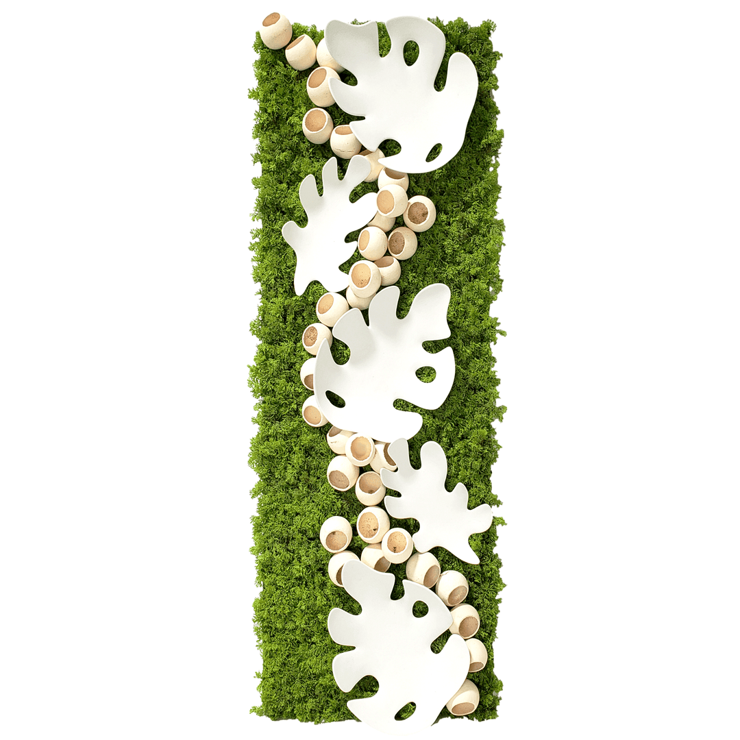Organic Wall Art with Italian Ceramic Tropical Leaves, Pods and Moss 50"H - LDF Silk