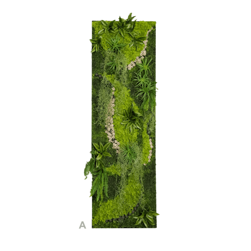 Organic Wall Art with Mixed Greenery with Glass and Wood Bead Design in Black Metal Frame - LDF Silk