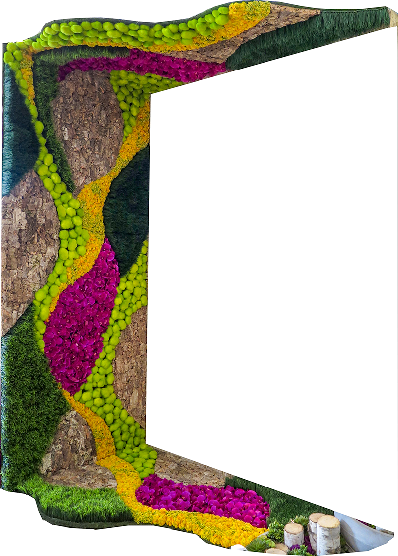 Organic Wall Panels Featuring Orchids and Seed Clusters with Moss Rocks - LDF SilkFlorals