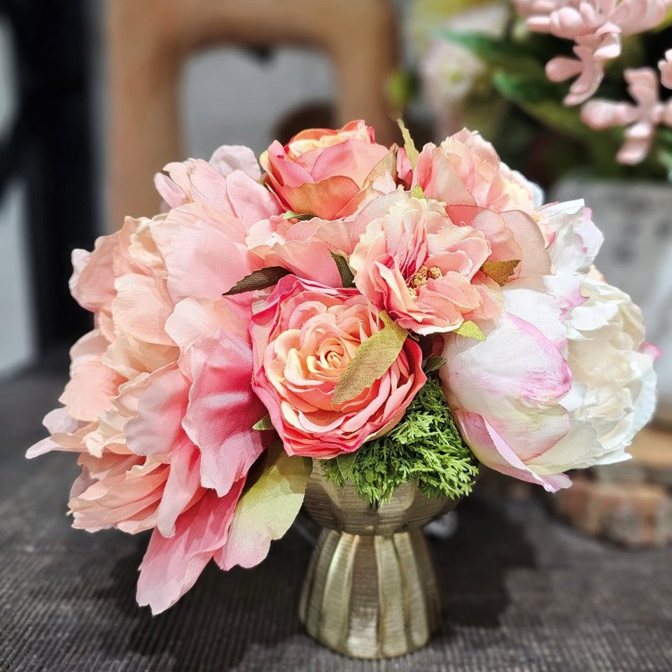 Peonies and Roses in Vase 8.5"H - LDF Silk