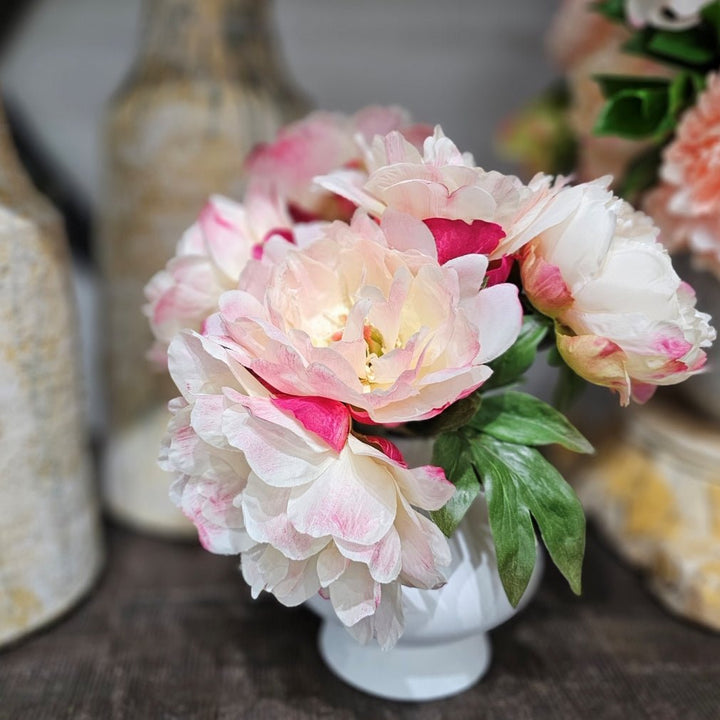 Peonies in Ceramic Vase. FH: 12"H - LDF SilkArtificial Flora