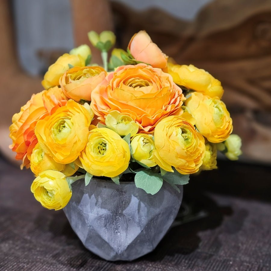 Peonies in Geometric Concrete 10"H - LDF Silk