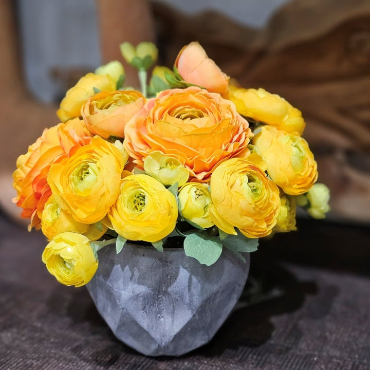 Peonies in Geometric Concrete 10"H - LDF Silk