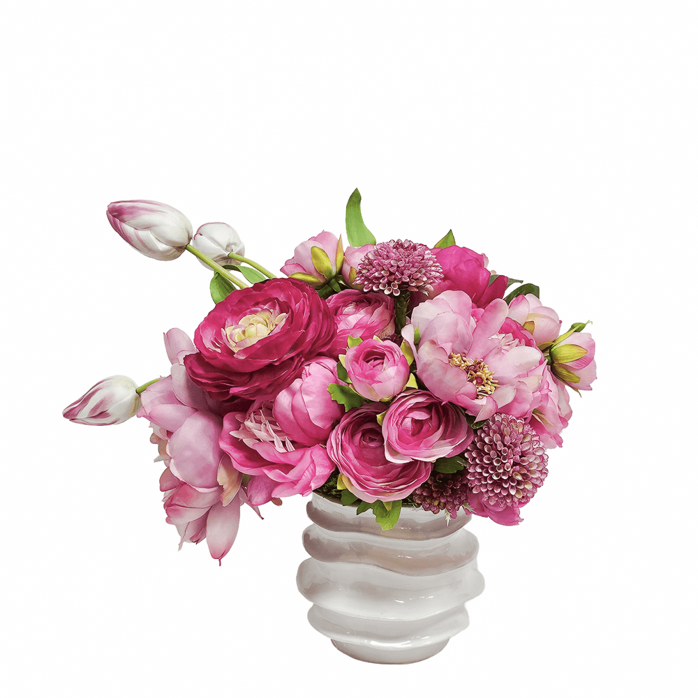 Peonies, Roses and Tulips in Gloss Ceramic 13"H - LDF Silk