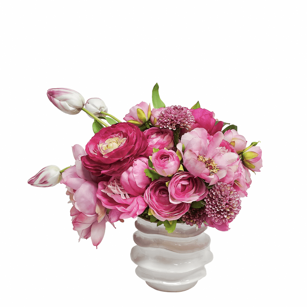 Peonies, Roses and Tulips in Gloss Ceramic 13"H - LDF Silk