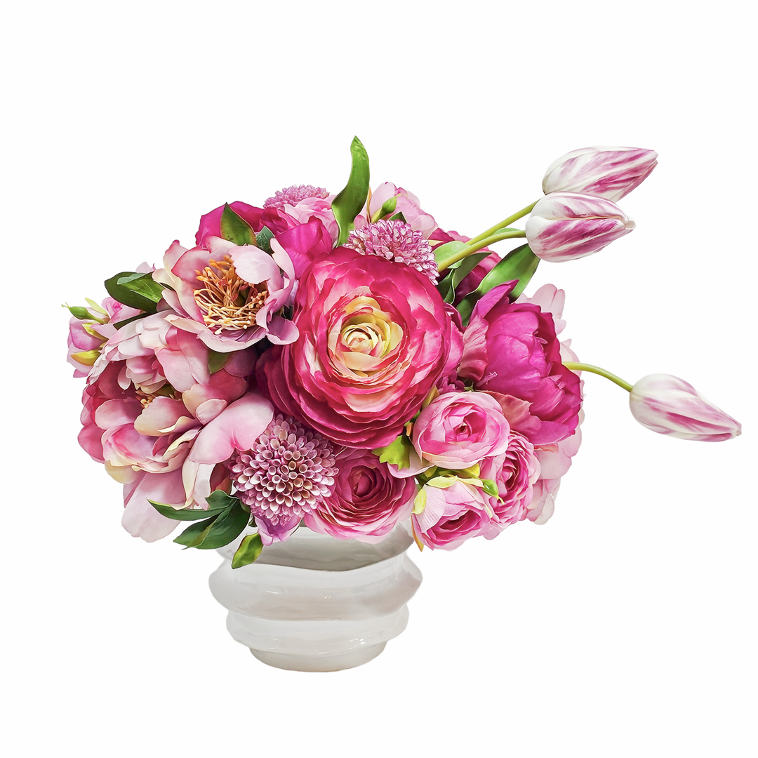 Peonies, Roses and Tulips in Gloss Ceramic 13"H - LDF Silk