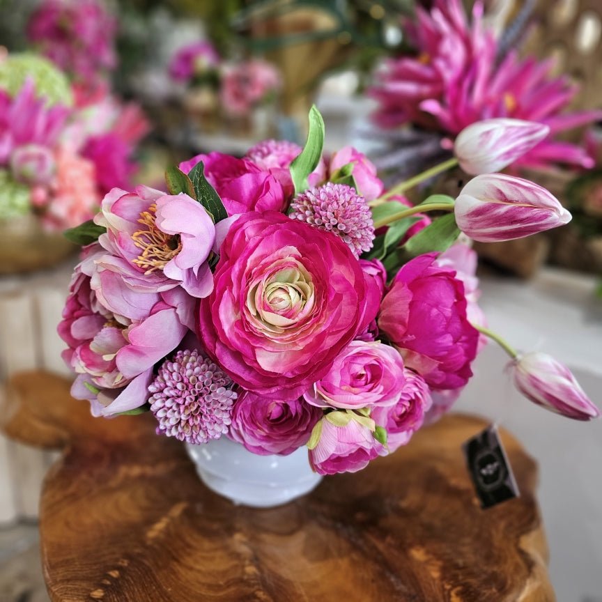 Peonies, Roses and Tulips in Gloss Ceramic 13"H - LDF Silk