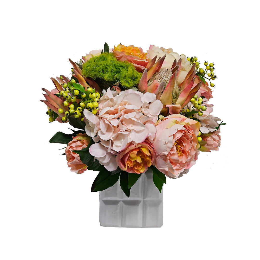 Peonies, Roses, Coxcomb and Berries in Ceramic 17" - LDF Silk