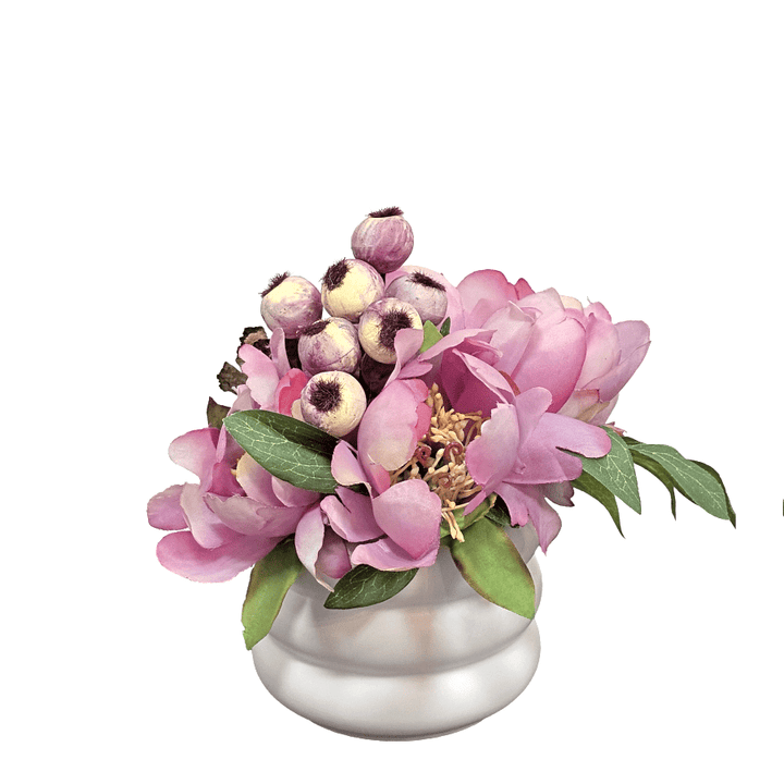 Peonies with Berries and Calice in Ceramic 9"H - LDF Silk